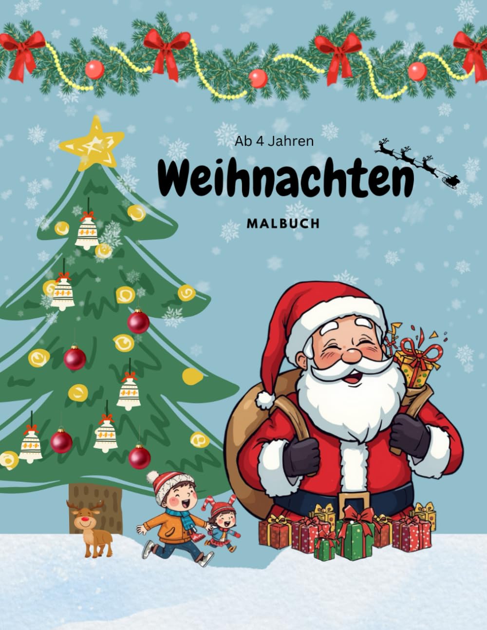 Schönes Malbuch über Wheinachten für Kinder ab 4 Jahren mit schönen Motiven rundum Wheinachten: Rentier, Wheinachtsmann, Lebkuchen, Plätzchen, Schneemann