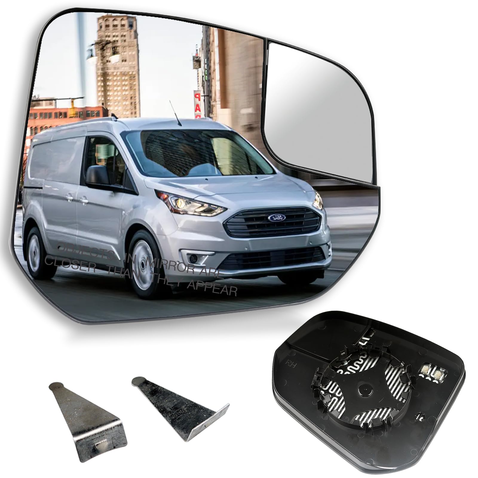 Passenger Side Power Heated Mirror Glass Compatible with Ford Transit Connect 2014-2023 Replacement Rear View Outside Mirror Glass DT1Z-17K707-H