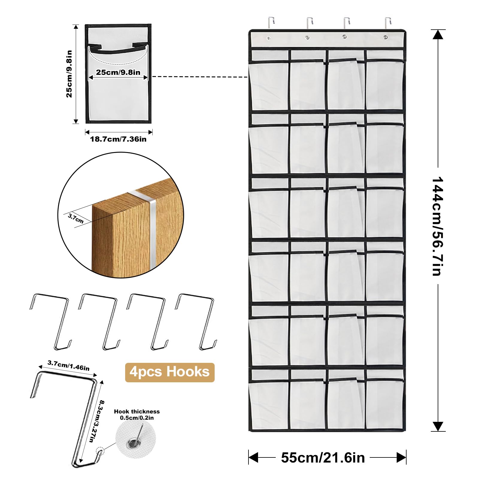 logei Over the Door Organiser for Shoes Hanging Shoe Storage with 24 Pockets, Hanging Shoe Organiser, Storage Bag - Image 2