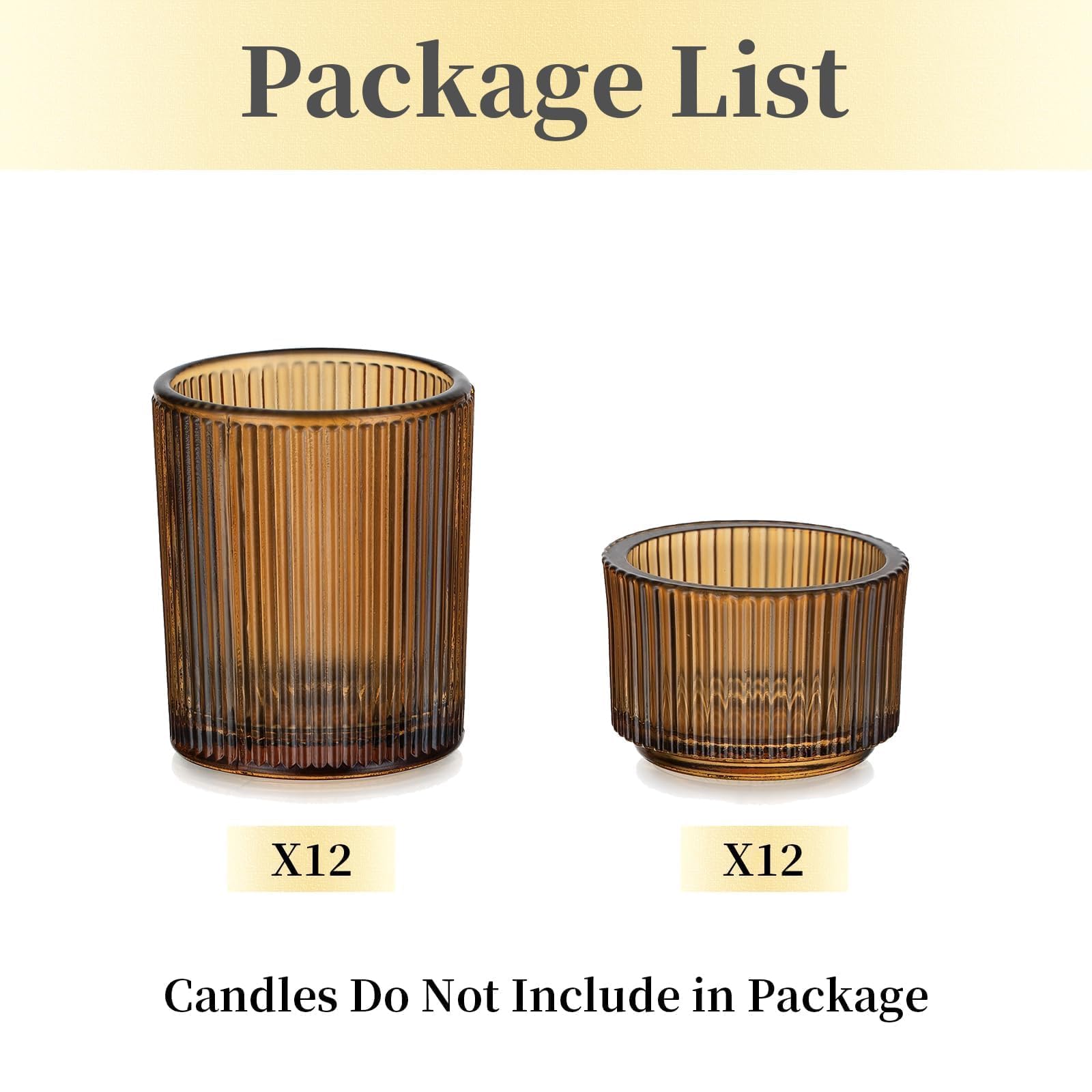 Hewory Lot de 24 photophores en verre ambré pour bougies chauffe-plat, décorations d'automne pour Thanksgiving, centre de table, fête de mariage, décoration d'intérieur