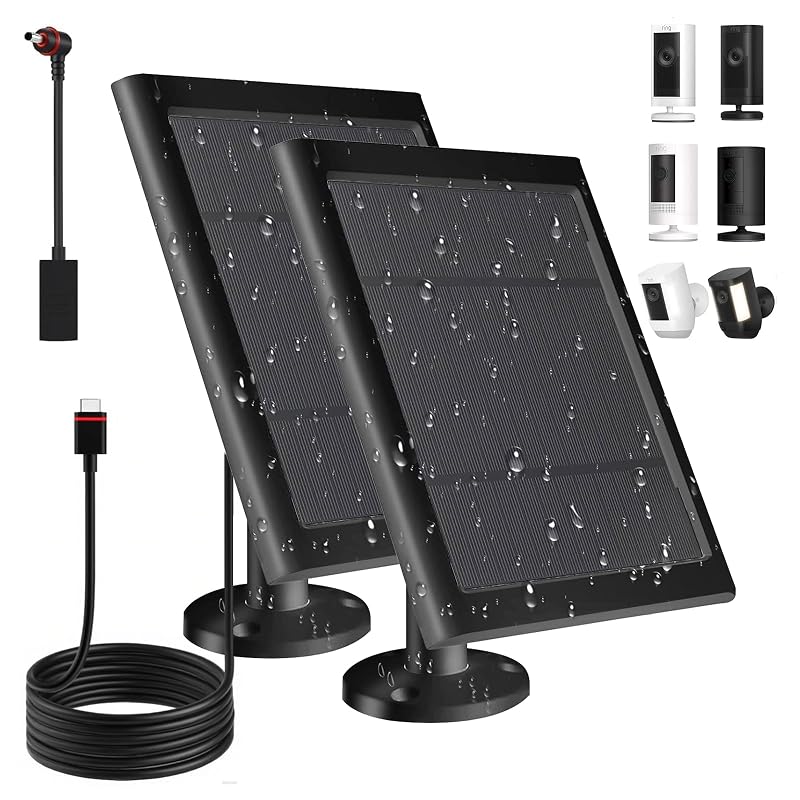 Kit com 2 painéis solares de 5 W para Ring Stick Up Cam e Spotlight Cam, cabo de 3 m e suporte giratório 360° Awwndd
