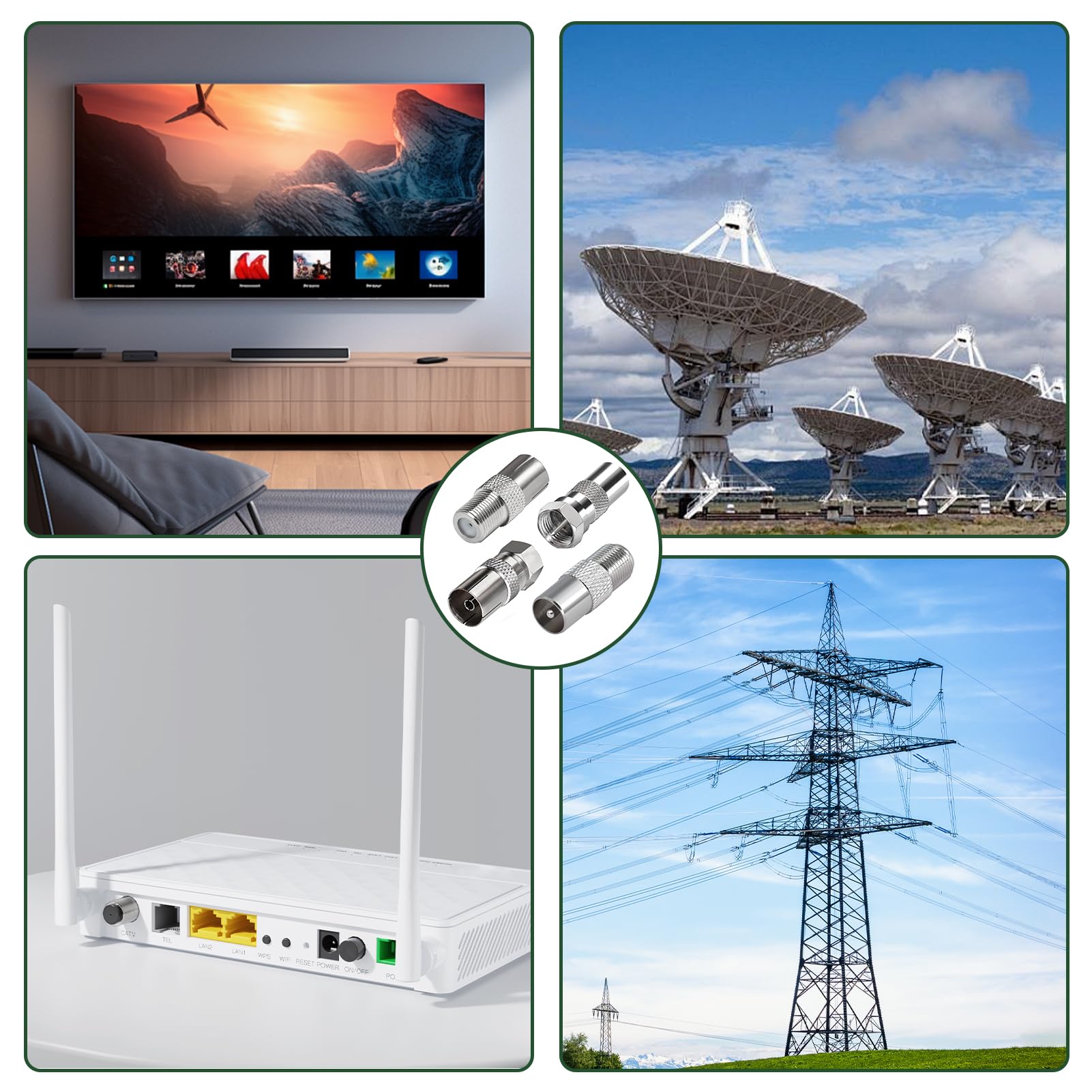 4 Pièces Adaptateur d’Antenne TV F Mâle vers Femelle, Adaptateur Coaxial TV, Connecteur Coaxial RF Nickelé pour Câble Satellite TNT Modem Routeur Récepteur, Raccord Antenne Murale Audio Vidéo
