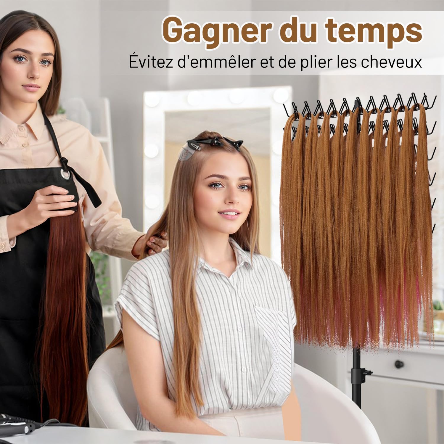 Support de Coiffure pour Tressage, Trépied Réglable en Hauteur, Présentoir à 144 Outils Professionnels, Noir