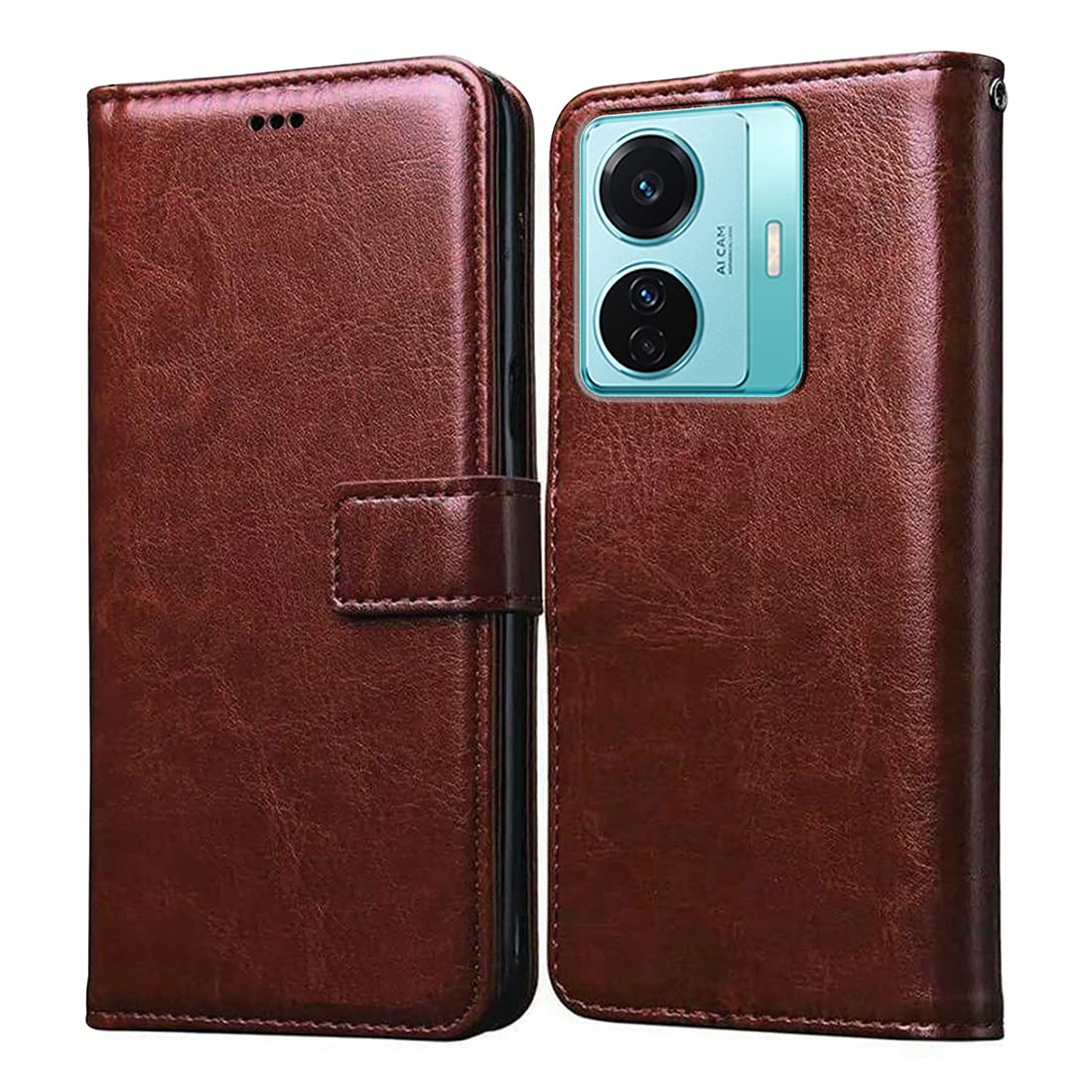 Flip Cover Back Case for Vivo T1 Pro 5G | Premium Leather Finish | Inbuilt Pockets & Stand | Flip Cover Back Case for Vivo T1 Pro 5G (Brown)