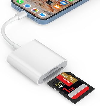 SD Card Reader, Memory Card Reader for iPhone 14/14 Pro Max/13/12/11/XS/XR Dual Slot for SD/TF Card Trail Game Camera SD Card Viewer Lightning to MicroSD Card Camera Adapter for iPad No App Required