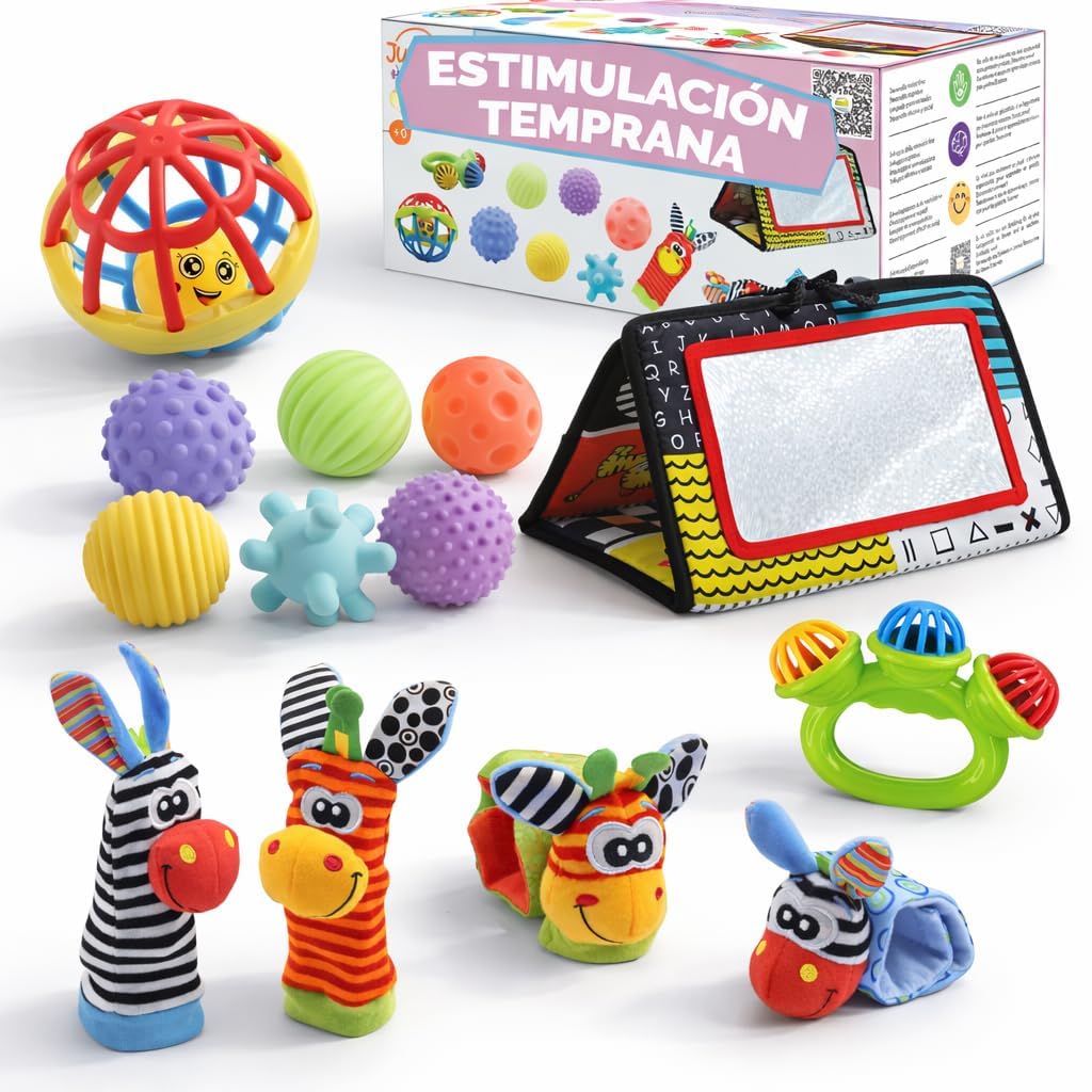 Baby Stimulation Toys 0-6 Months for Early Stimulation Babies is a smart gift with guide for their first learning Montessori Baby 0-6 Months with Sensory Balls Rattle