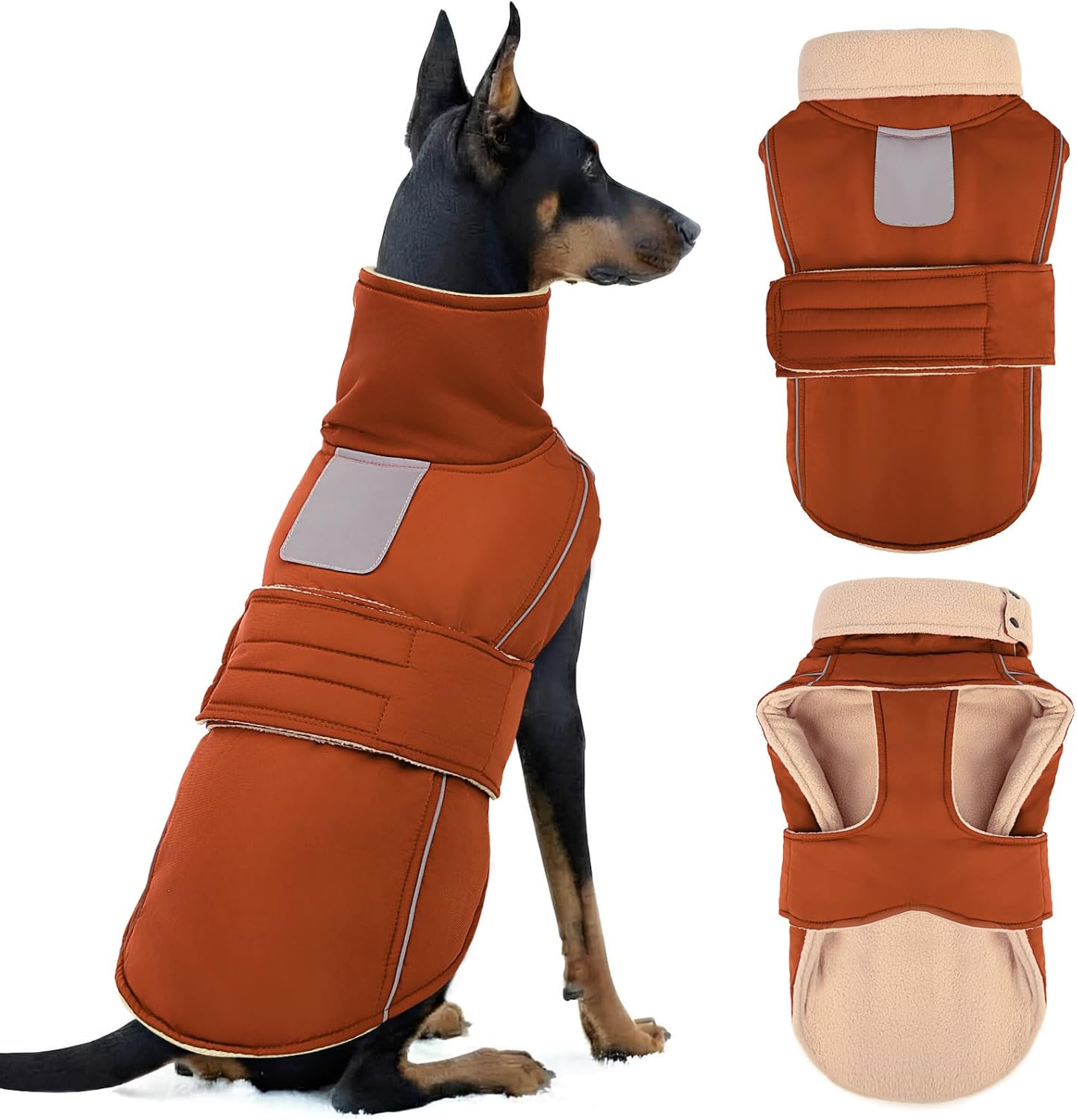 ASENKU Warm Dog Coat, Waterproof Dog Jackets for Large Dogs with Reflective Fleece Vest Turtleneck with Button,Windproof Cold Weather Coats for Small Medium Large Dogs, Red Brown, XL