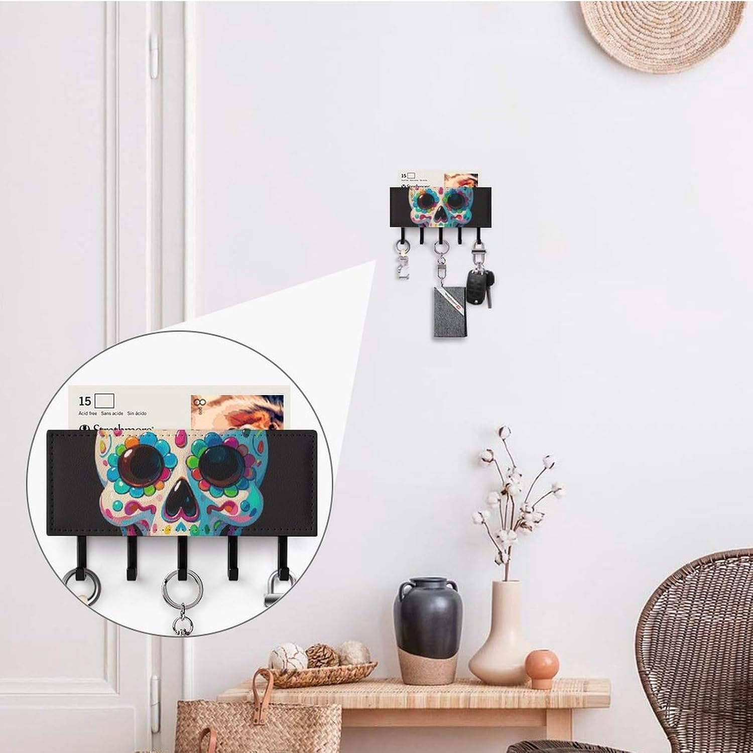 Candy Skull Key Holder Wall Mounted, Adhesive Key Rack image 4