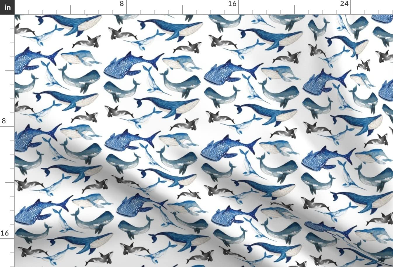 Spoonflower Fabric - Sea Aquatic Animals Whale Shark Printed on Minky Fabric by The Yard - Sewing Baby Blankets Quilt Backing Plush