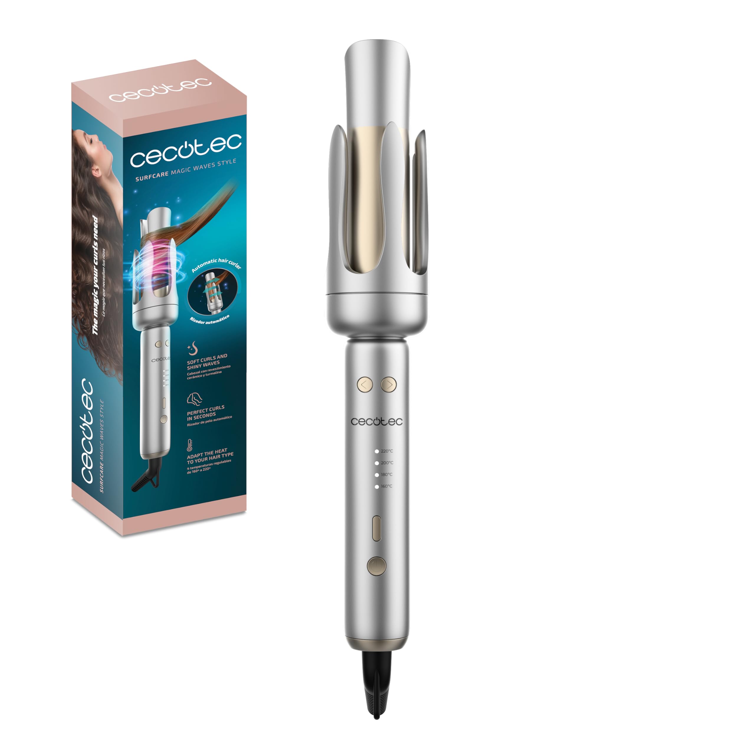 Cecotec SurfCare Magic Waves Style Rizador de Pelo Automático 41W 32mm 4 Temperaturas Ajustables Cerámica Turmalina