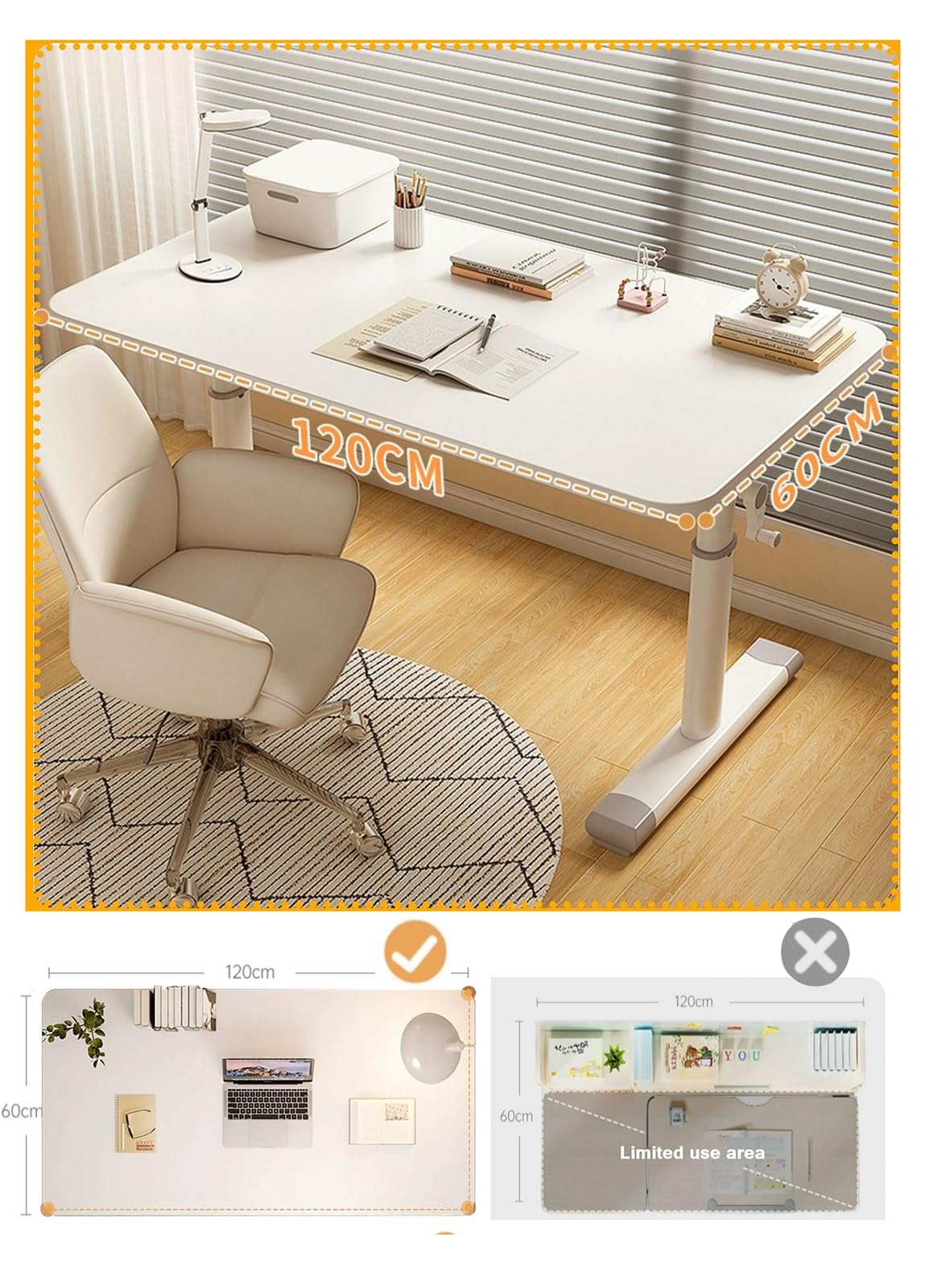 Escritorio de trabajo pequeño y moderno de altura ajustable de 26.5 a 35.4 pulgadas, diseño de botón giratorio, ahorro de espacio, para el hogar, apartamentos pequeños, habitaciones de invitados