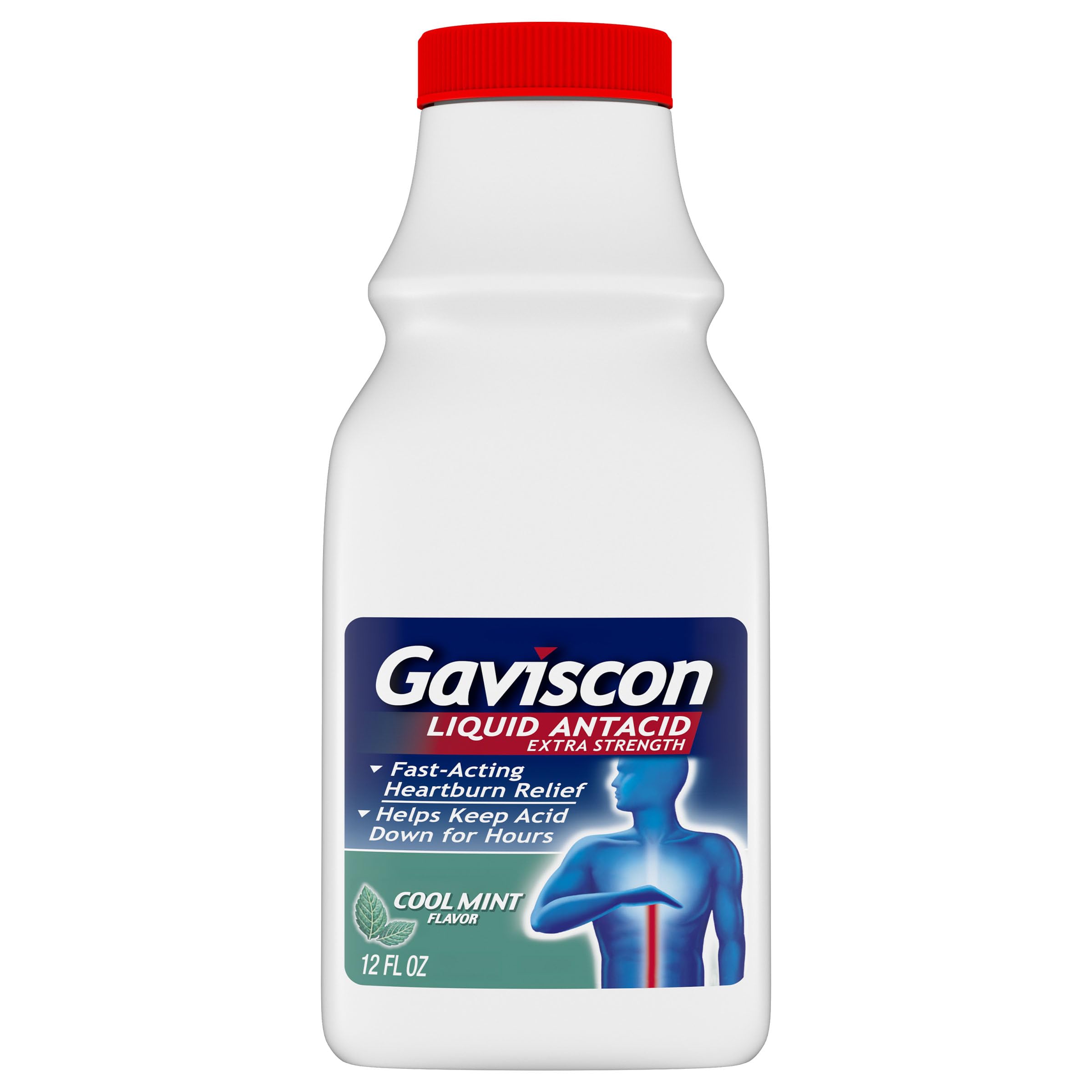 Gaviscon Extra Strength Cool Mint Liquid Antacid for Fast-Acting Heartburn Relief, 12 ounces
