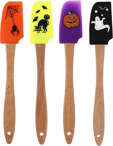 DOITOOL Espátula de silicona para Halloween, fantasma, araña, gato, calabaza, patrón de vacaciones, espátula de Halloween, espátula para hornear con
