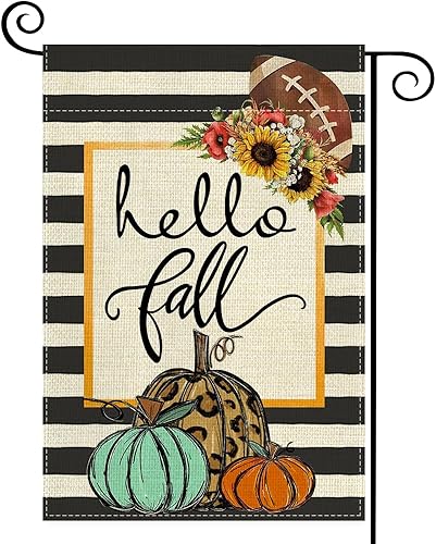 Miniatura 1 de BEZKS Bandera pequeña de jardín de calabazas de Acción de Gracias de otoño, 12 x 18 pulgadas, de doble cara, la mejor opción de hojas, pájaros,