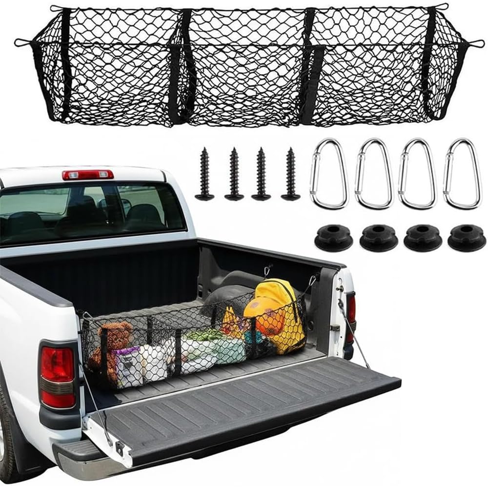 Rete per Bagagliaio di Camioncino per Ford Ranger Limited/XL/XLT, Rete Carico 3 Tasche Rete Carico per Pickup Rete Bagagliaio per Auto Elastica,120 * 30