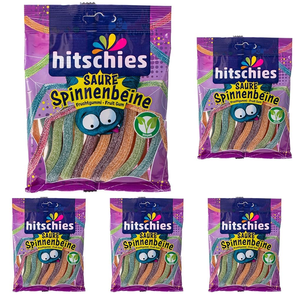 Hitschler Spinnenbeine 1 x 125g, Veganes Fruchtgummi (Packung mit 5)