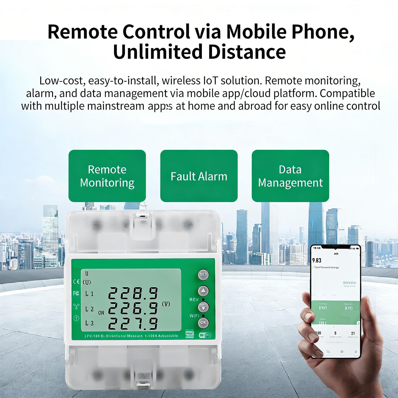 Asixxsix Disyuntor del Medidor de Energía WiFi, 80A Trifásico