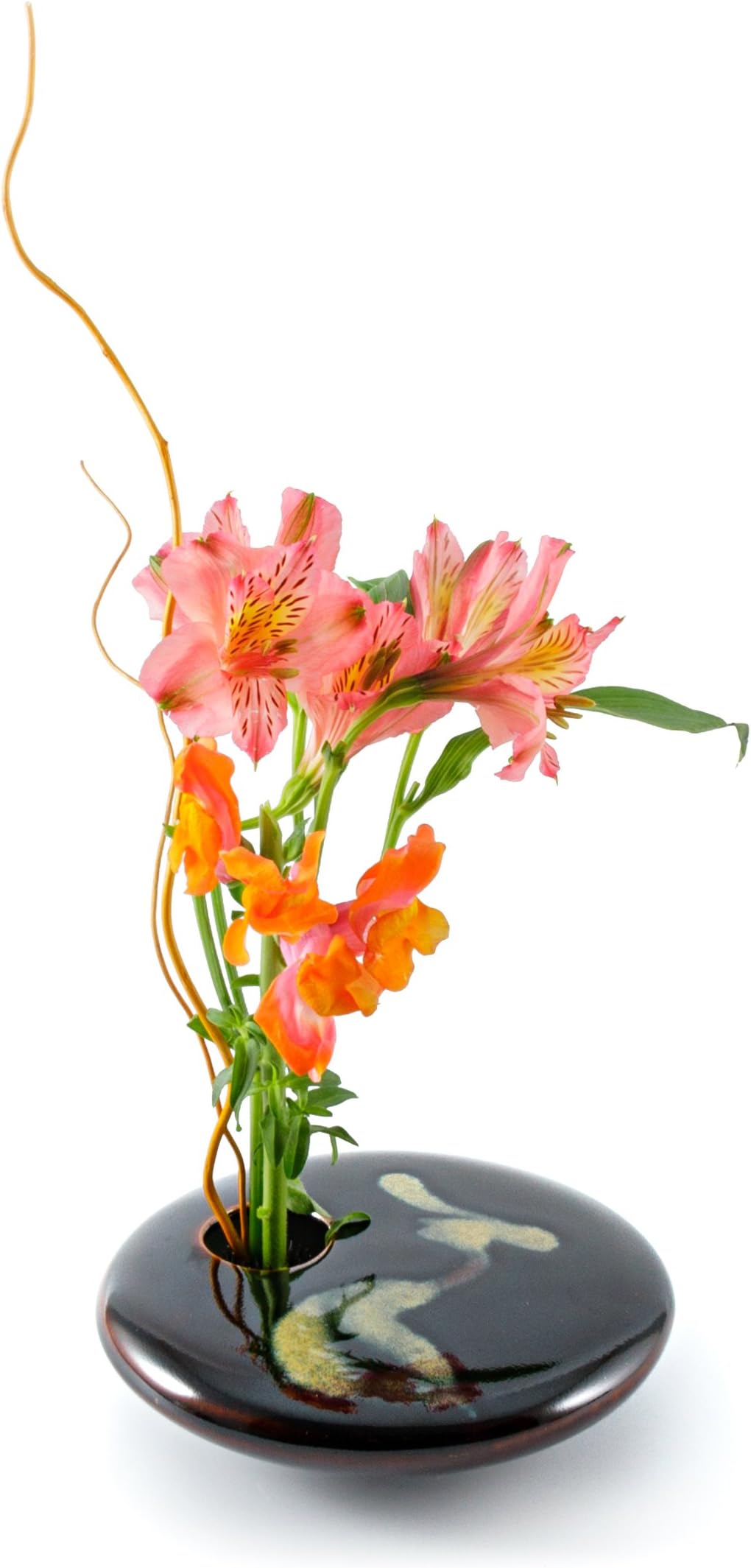 Round Ikebana Flower Vase, Black Wave