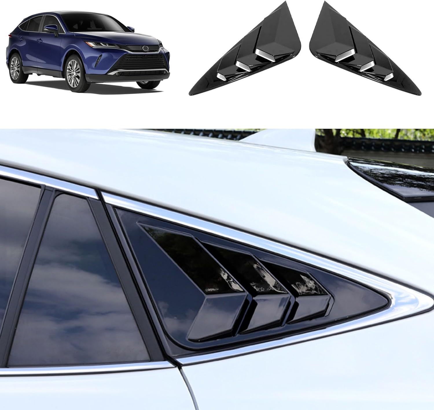 Rear Side Window Louvers Covers Compatible with Toyota Venza 2021-2024 Rear Side Shutters Blinds Cover Trims Exterior Car Accessories ABS 2PCS(Black)