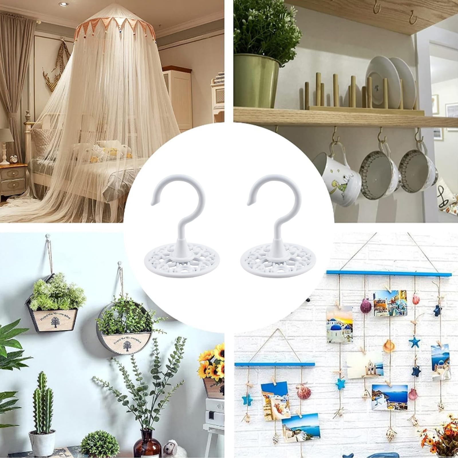 INCREWAY Ganci da soffitto per montaggio a parete, 2 pezzi, robusti ganci per lampadario, ganci antichi a vite, ganci da soffitto per appendere piante (bianco)