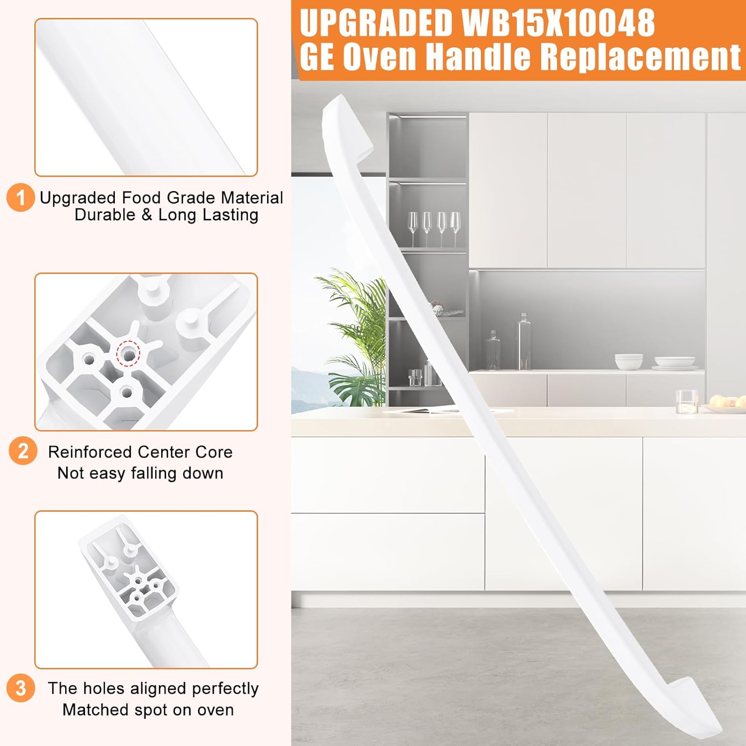 Upgraded WB15X10048 Oven Handle Compatible with GE Hotpoint Oven Handle Replacement White General Electric Range Stove Parts AP2021197 JGBP30WEA1WW JBP24WB4WW Parts with Screws