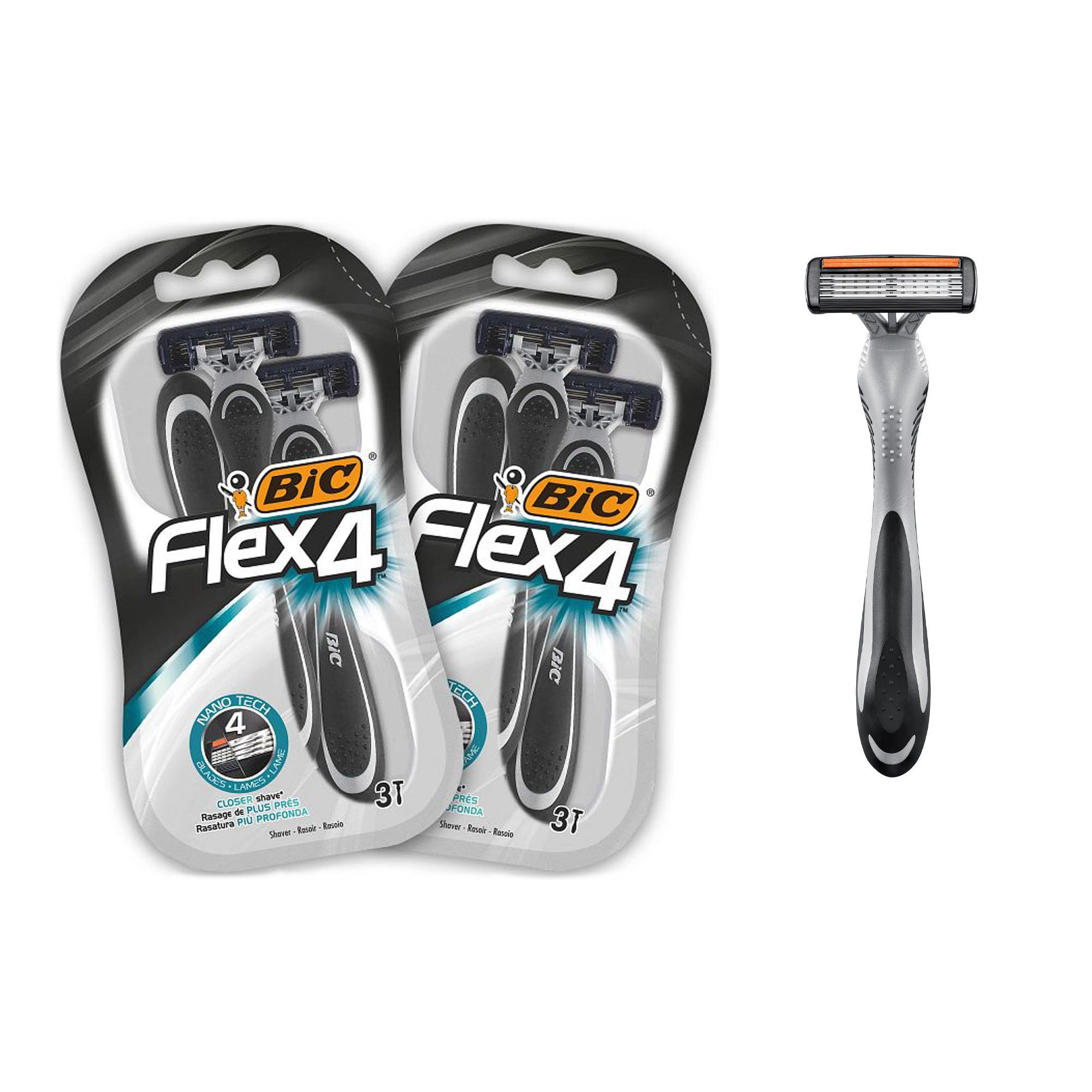 BIC Flex 4 Hybrid Disposable Men's 5-Blade Razors with Moveable Blades for a Clean and Close Shave, Pack of 6