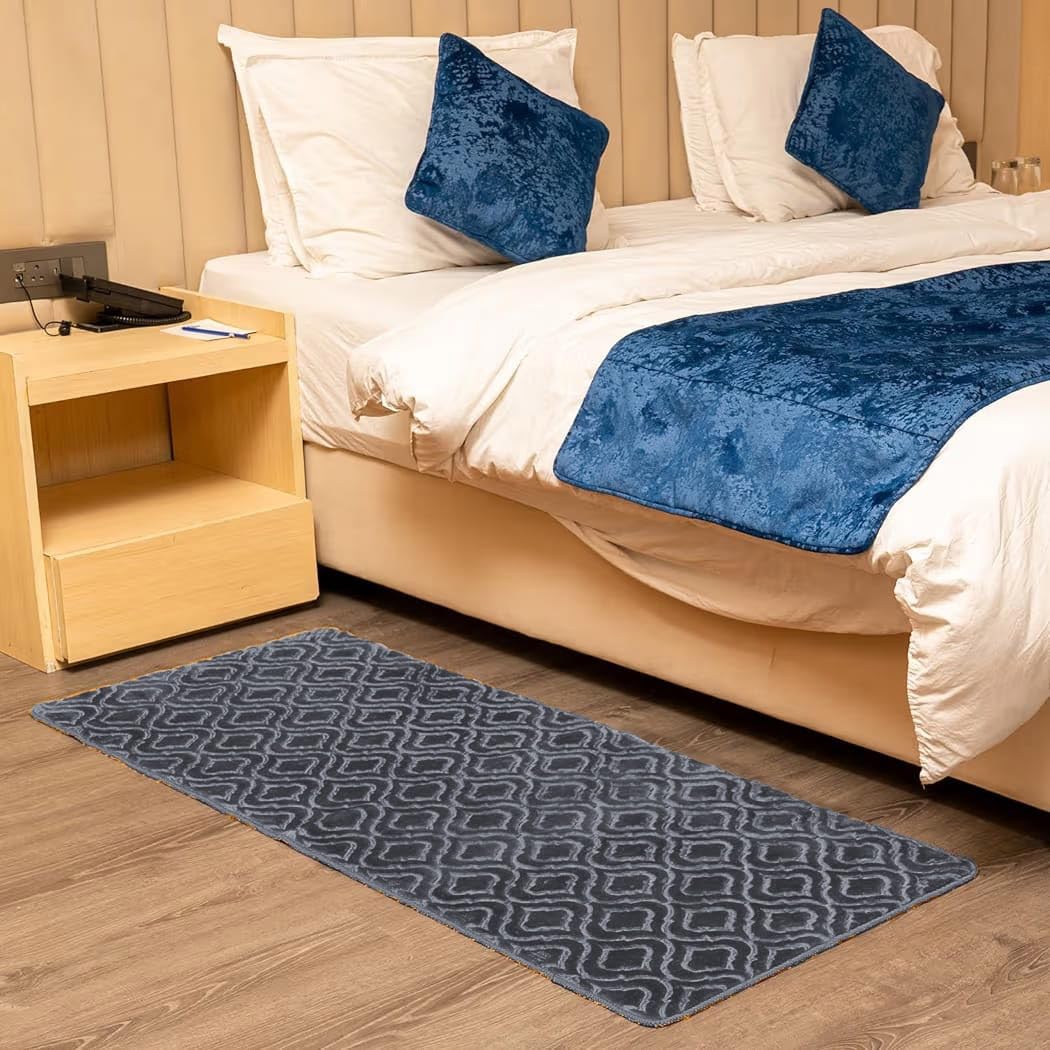 Bedside Runner/Bed Runner/Floor Mat/Kitchen Mat/Yoga Mat/Embossed Pattern/Anti-Skid Backing/Dark Grey Color Size: 57x140Cm Pack of 1PC-image-5