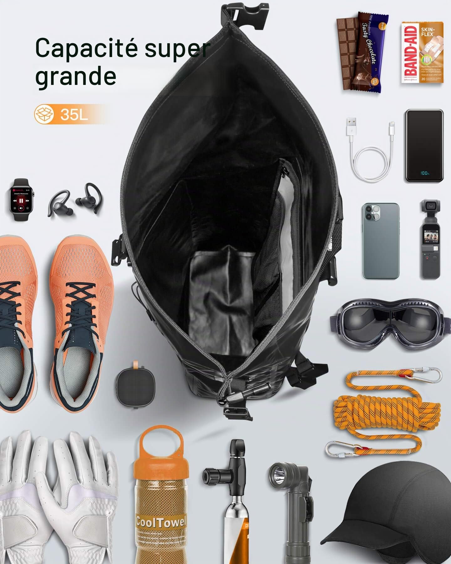Inateck Sac à Dos Vélo Étanche Grande Capacité pour Bicyclette Randonnée Alpinisme Montagne Sport Camping Course, avec Bretelle Détachable, Soupape d’Échappement Noir