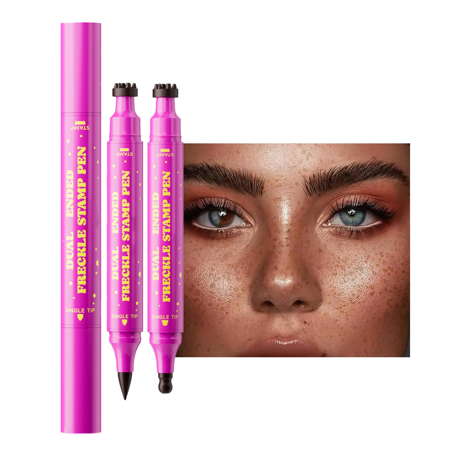 2PCS Dual-Ended Freckle Stamp Pen Waterproof Faux Freckles Makeup Pens Deep Chocolate Brown