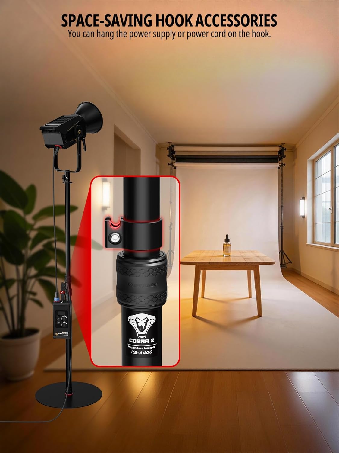 IFOOTAGE 2 Pack Round Base Monopod,15.75"/40cm Diameter,Max.Payload 22lbs/10KG,Aluminium Alloy Stable Structure, Height 30.28"/76.9cm~79.4"/201.6cm,for LED Video Light,2*RB-A400