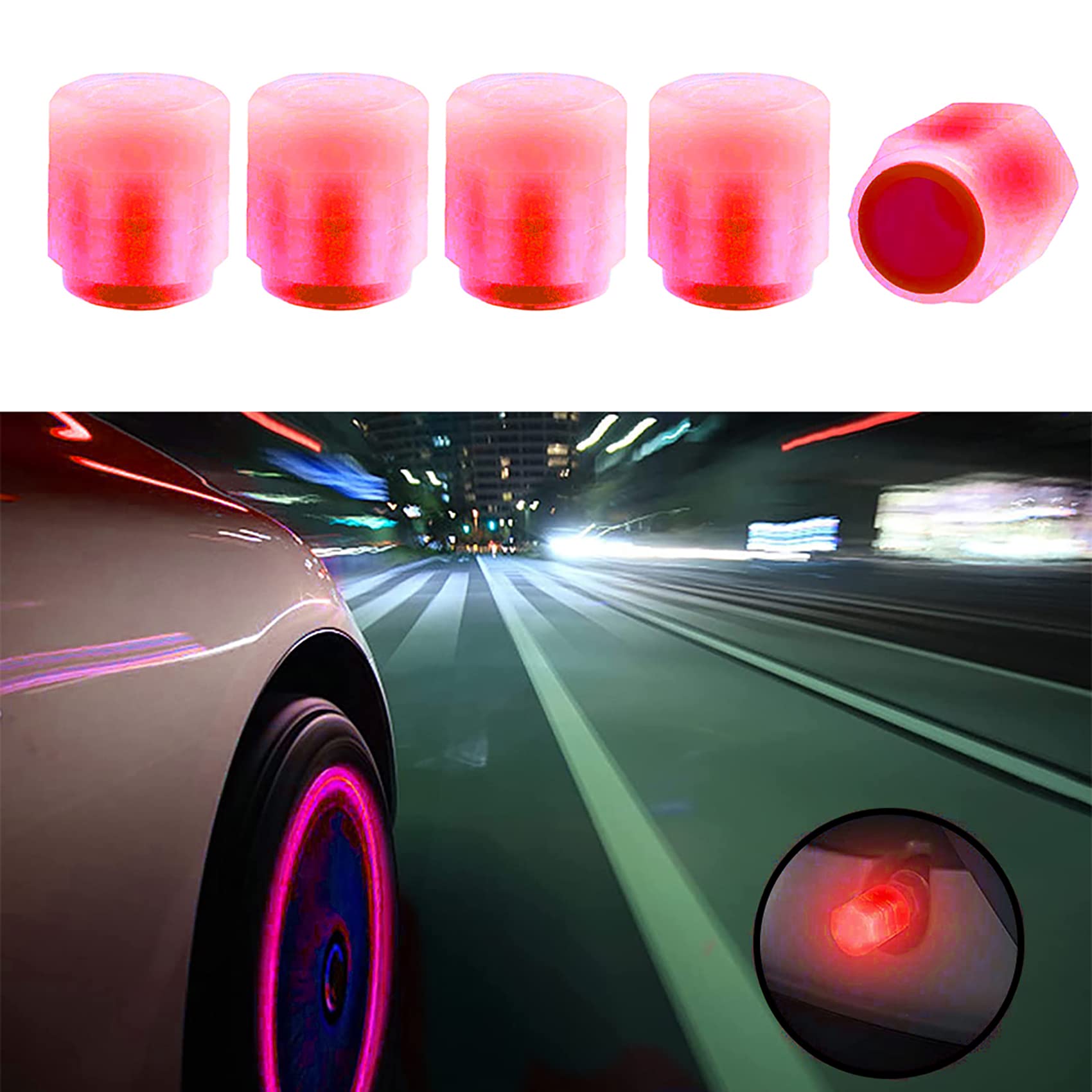 Tire Valve Stem Caps for Car, 5PCS Fluorescent Valve Stem Caps, Noctilucous Tire Air Caps Cover, Illuminated Auto Wheel Valve Stem Cap Fit for Car,