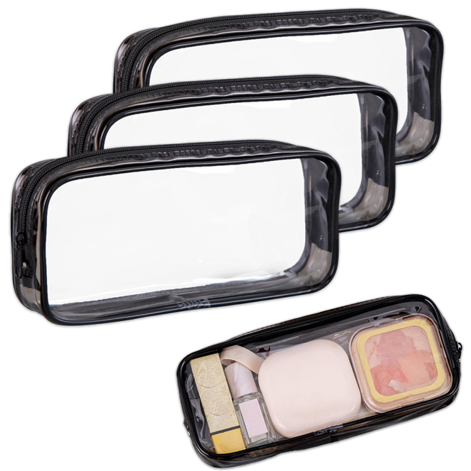 Muiltvoe 3 PCS Clear Pencil Bags Waterproof PVC Comestic Storage Pouch with Large Capacity Transparent Zippered Makeup Pouch Versatile Storage for Stationery Toiletries Makeup & Office Supplies