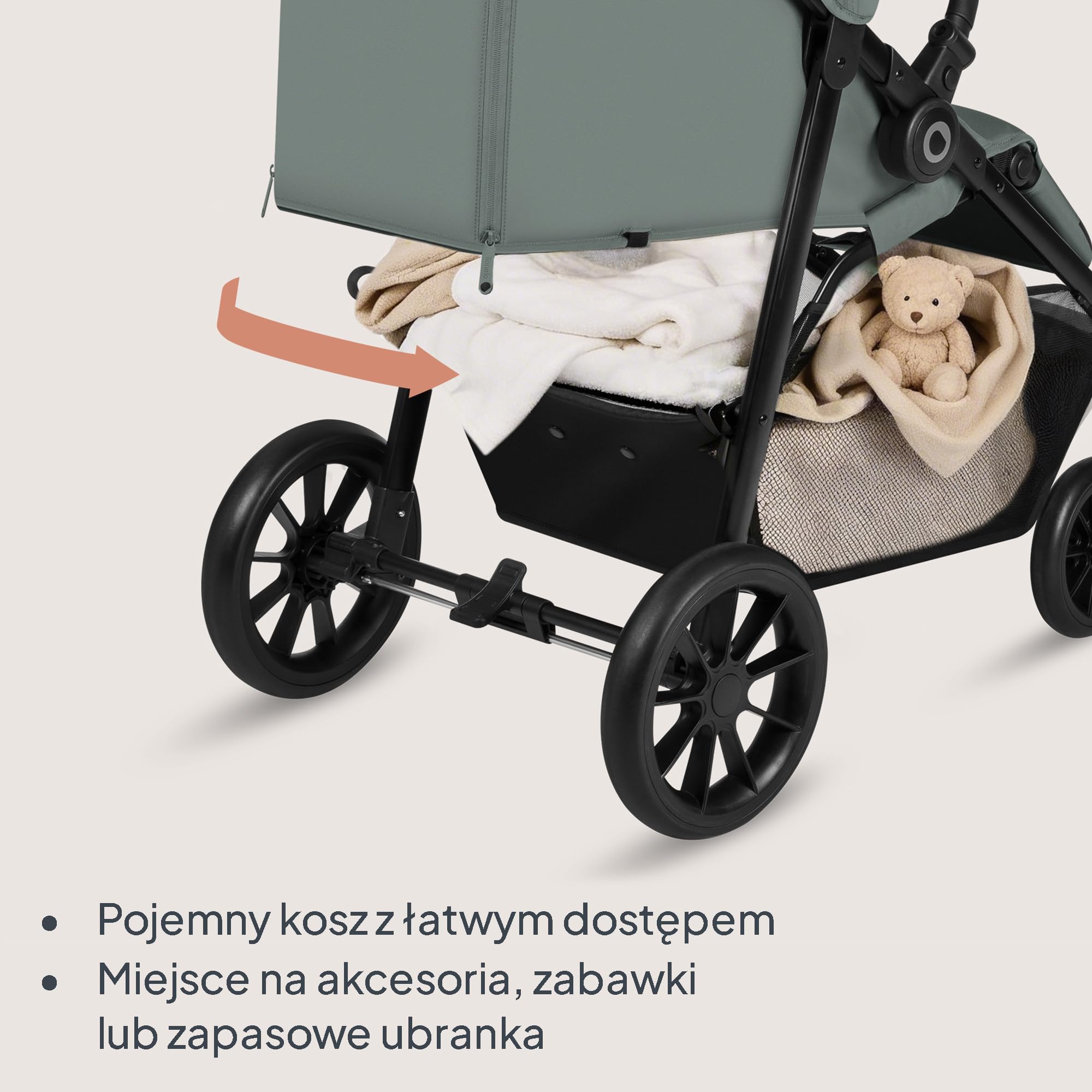 Lionelo Emerald Buggy do 22 kg, 6 miesięcy – 4 lata, koła EVA 360° ze sprężyną, składane jedną ręką, powierzchnia do leżenia 91 cm z regulowanym oparciem, wodoszczelny daszek UPF50+, duży koszyk na