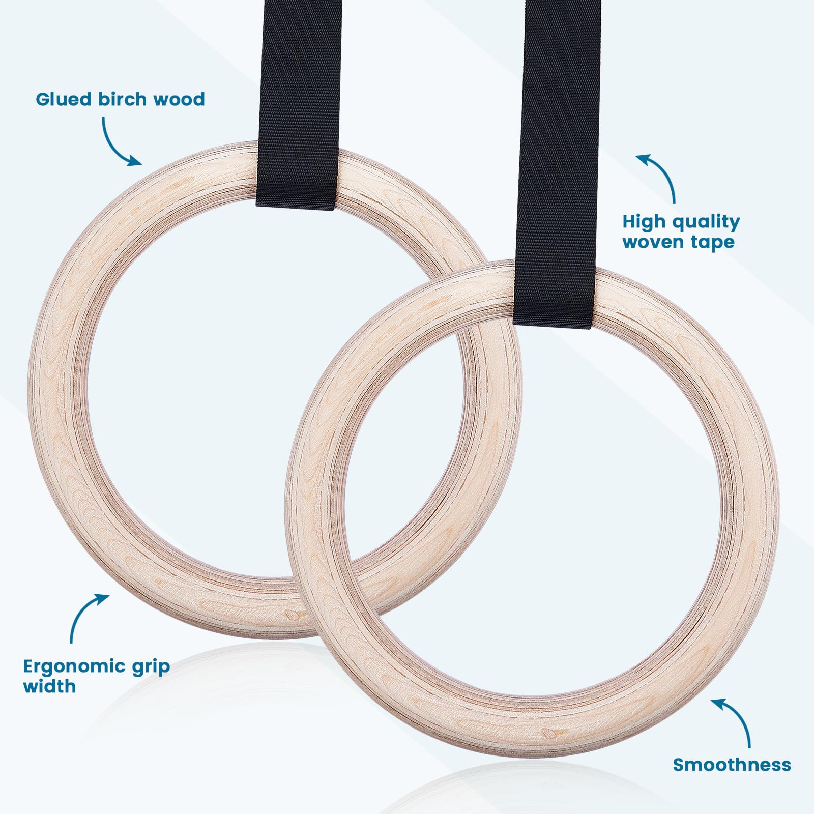 Anelli da Ginnastica in Legno, Anelli Calisthenics,Anelli Palestra con Cinghie e Borsa,Anelli da Ginnastica Legno,Allenamento per Palestra di Casa & Fitness,Spessore 28 mm, Cinghie Regolabili