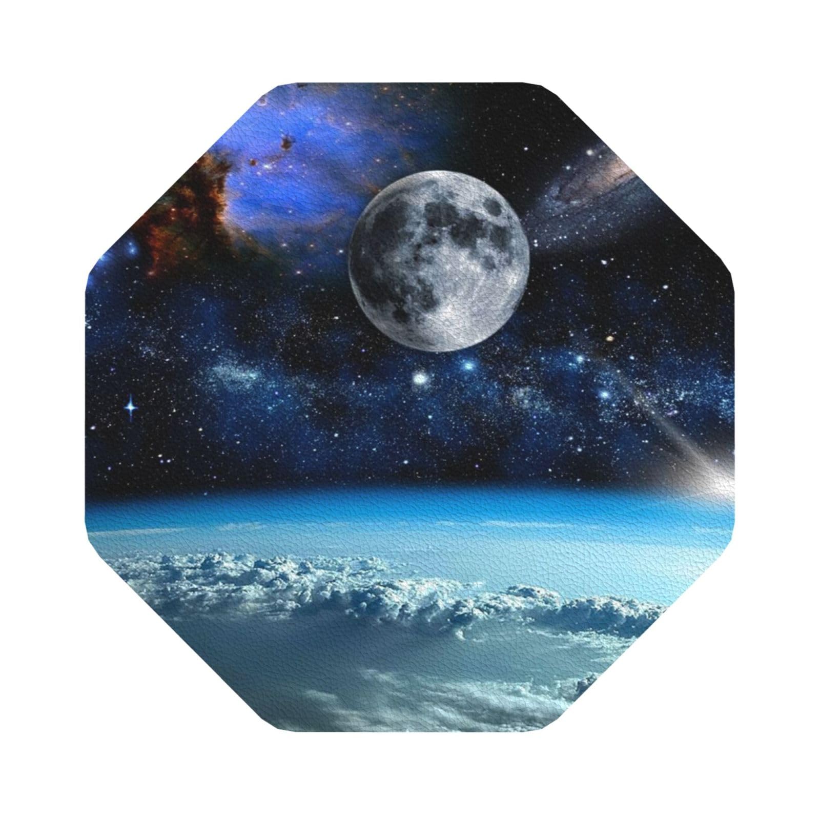 Space Planet PU Leather Coasters Set of 6 Octagon Drink Coasters
