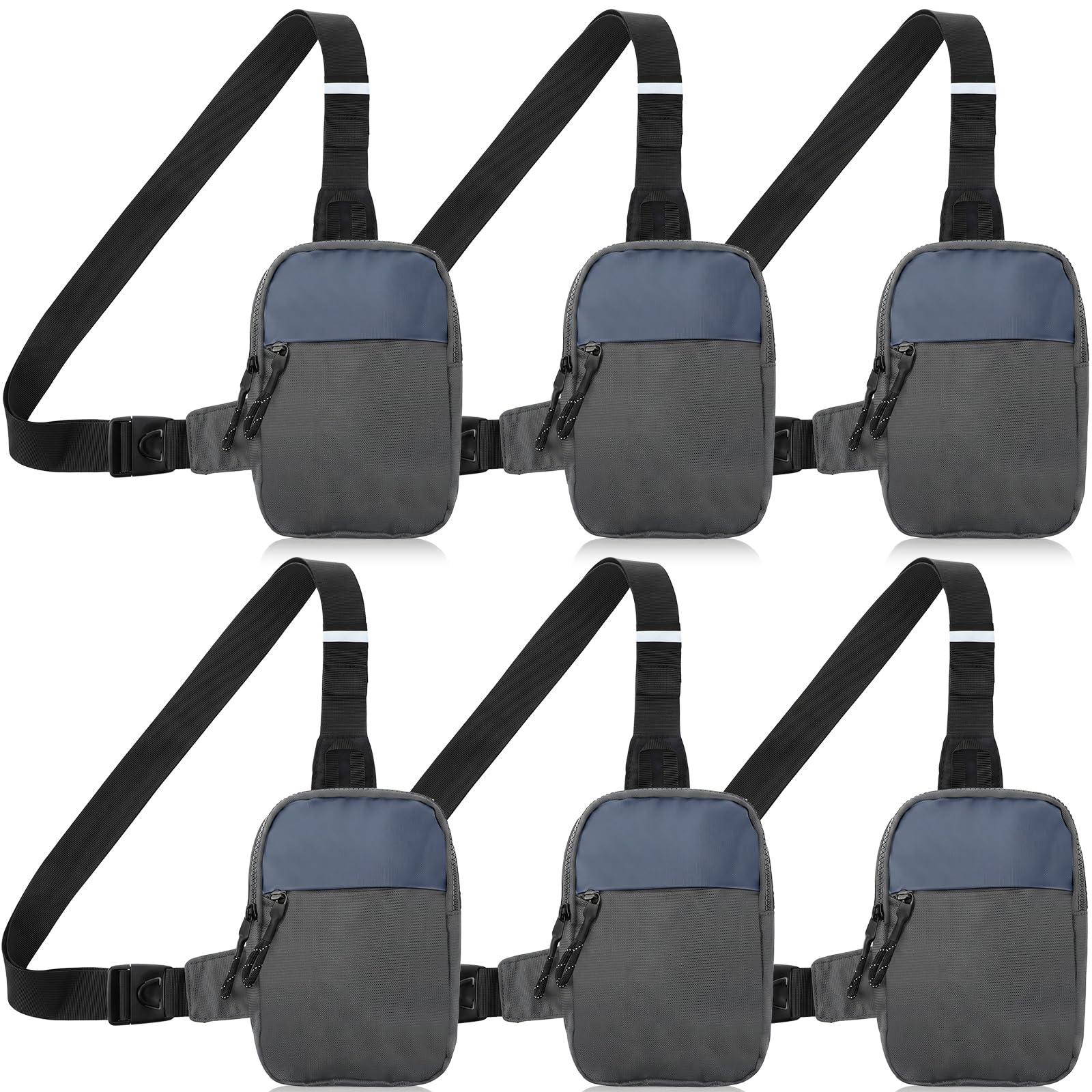Kajaia 6 Pack Small Crossbody Sling Fanny Packs Bags Bulk Men, Gray