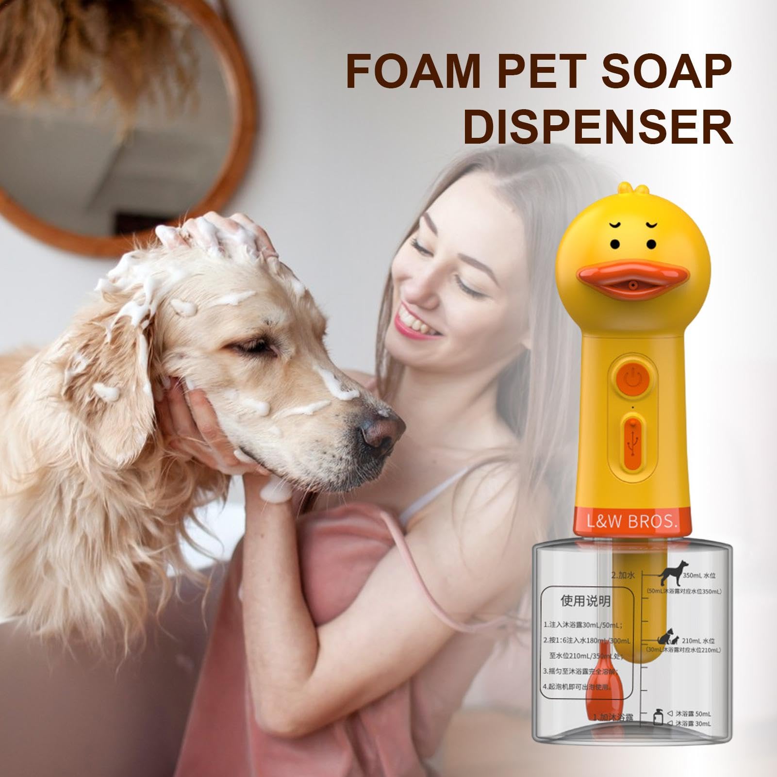 Elektrische Hundepflege Schaummaschine, Hund Reinigung Schaumspender, Elektrischer Haustier Schaumsprüher Hund und Katze Baden, Seifenspender für Haustier Baden, Badezimmer, Küchenspüle,