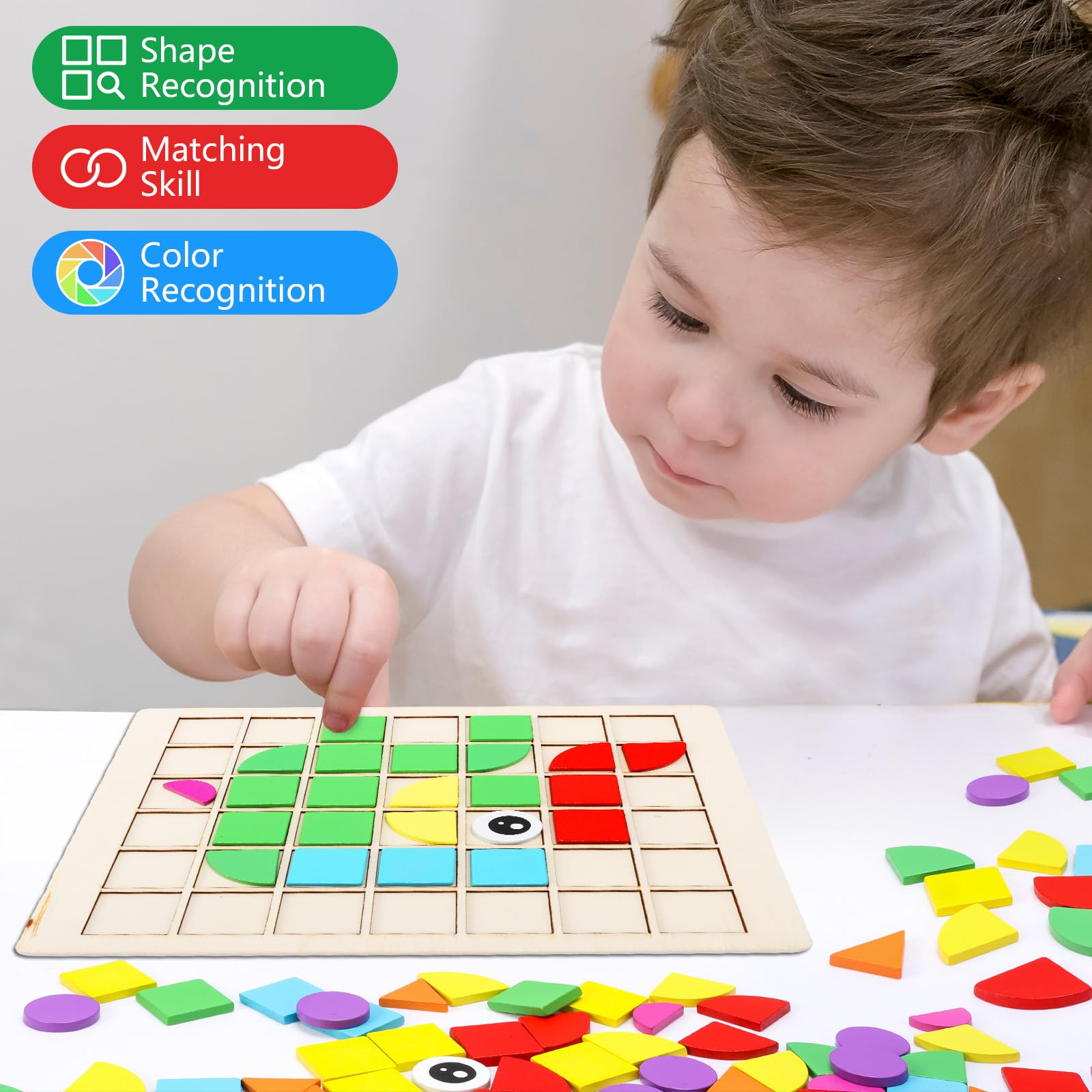 DKINY Puzzle Tangram In Legno 125 Pezzi - Giochi Montessori Educativi Con 22 Carte Per Bambini 3-7 Anni