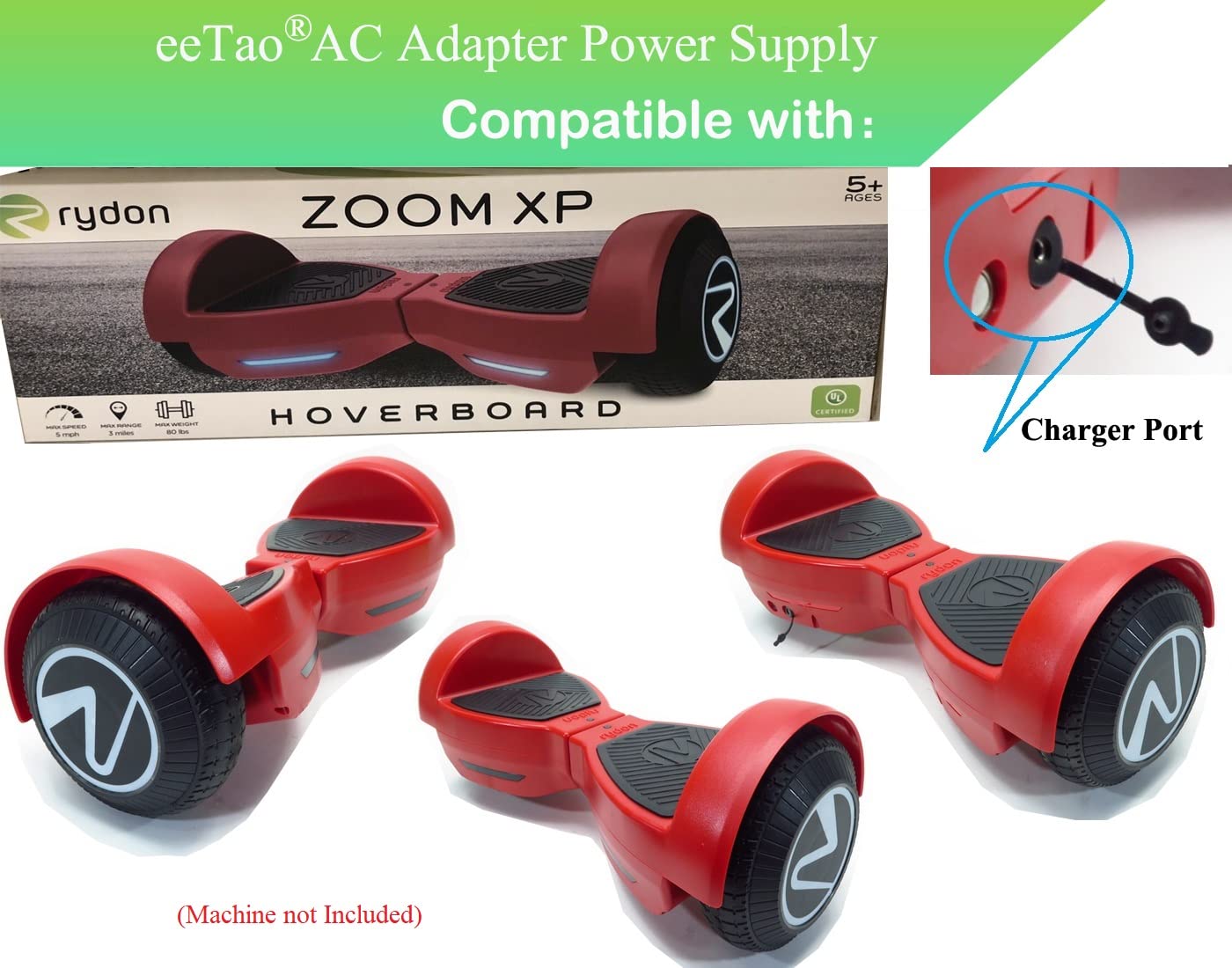 eeTao 25.2V AC/DC Adapter Charger Compatible with Rydon Zoom XP RYD-ZOM RYDZOM Kids Electric Scooter RYDZOM 22.2V 2000mAh 082-07-7721 FY0132520400 25.2VDC Power Supply Cable Cord