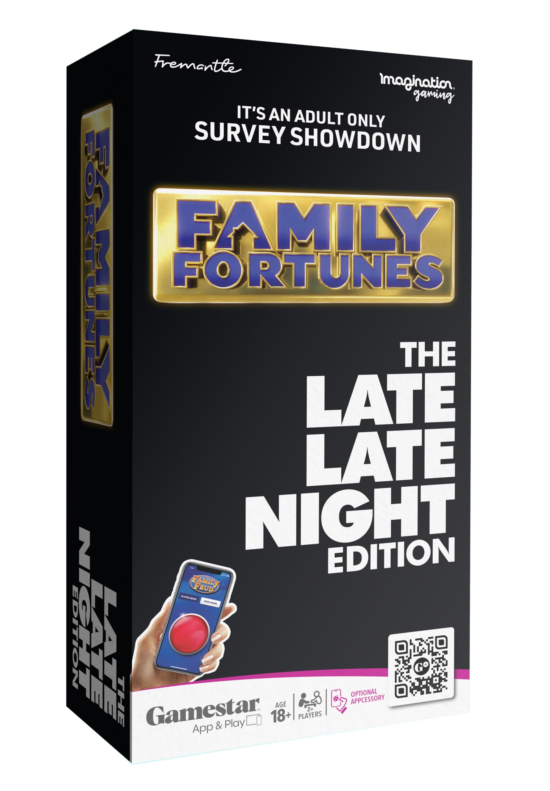 Family Fortunes Late Late Night Edition Card Game, Get Ready for a Family Showdown, 150 Question Cards, 50 Fast Money Cards, Interactive App with Sound Effects from the Show