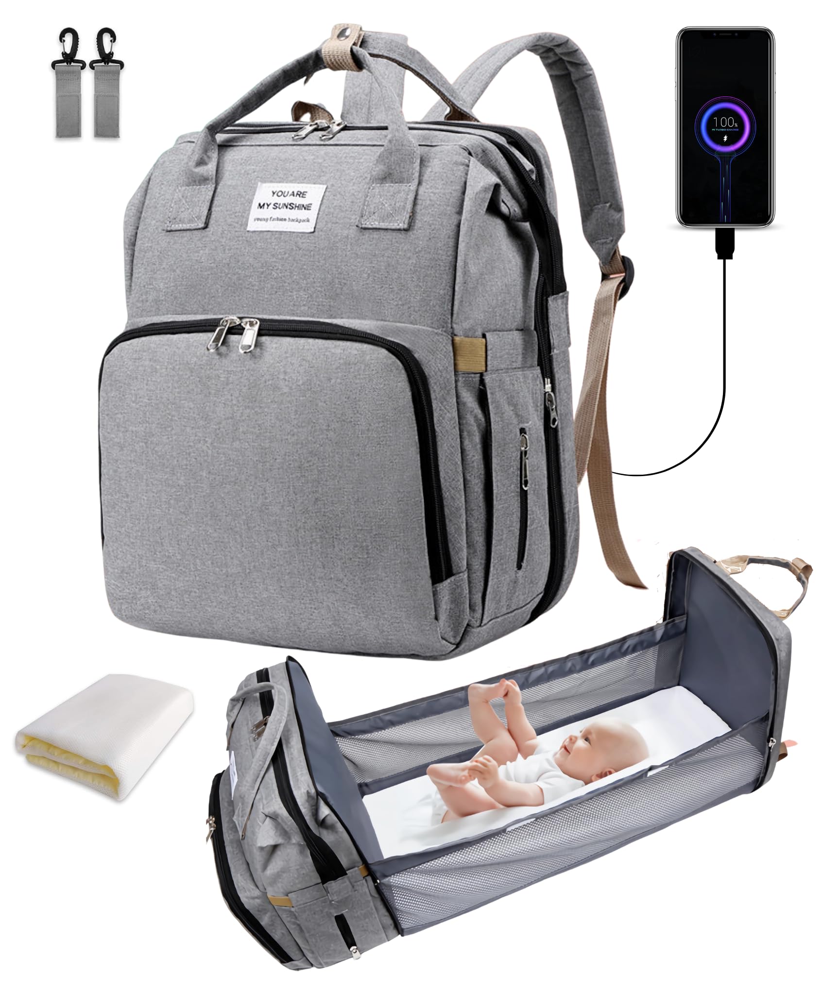 MOCHILA y PAÑALERA BEBÉ con CAMBIADOR para CARRO - MOCHILA MULTIFUNCIONAL IMPERMEABLE - PAÑALERAS y CARRITO MATERNIDAD - BOLSO GRANDE con GANCHOS