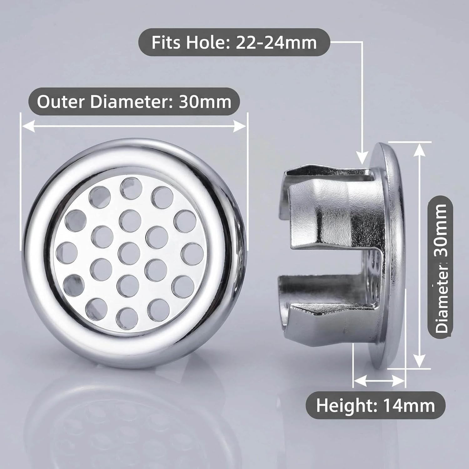 Sink Overflow Trim Ring: 5 Pack Chrome Silver – Snaps in Seconds – Stops Splashing & Leaks