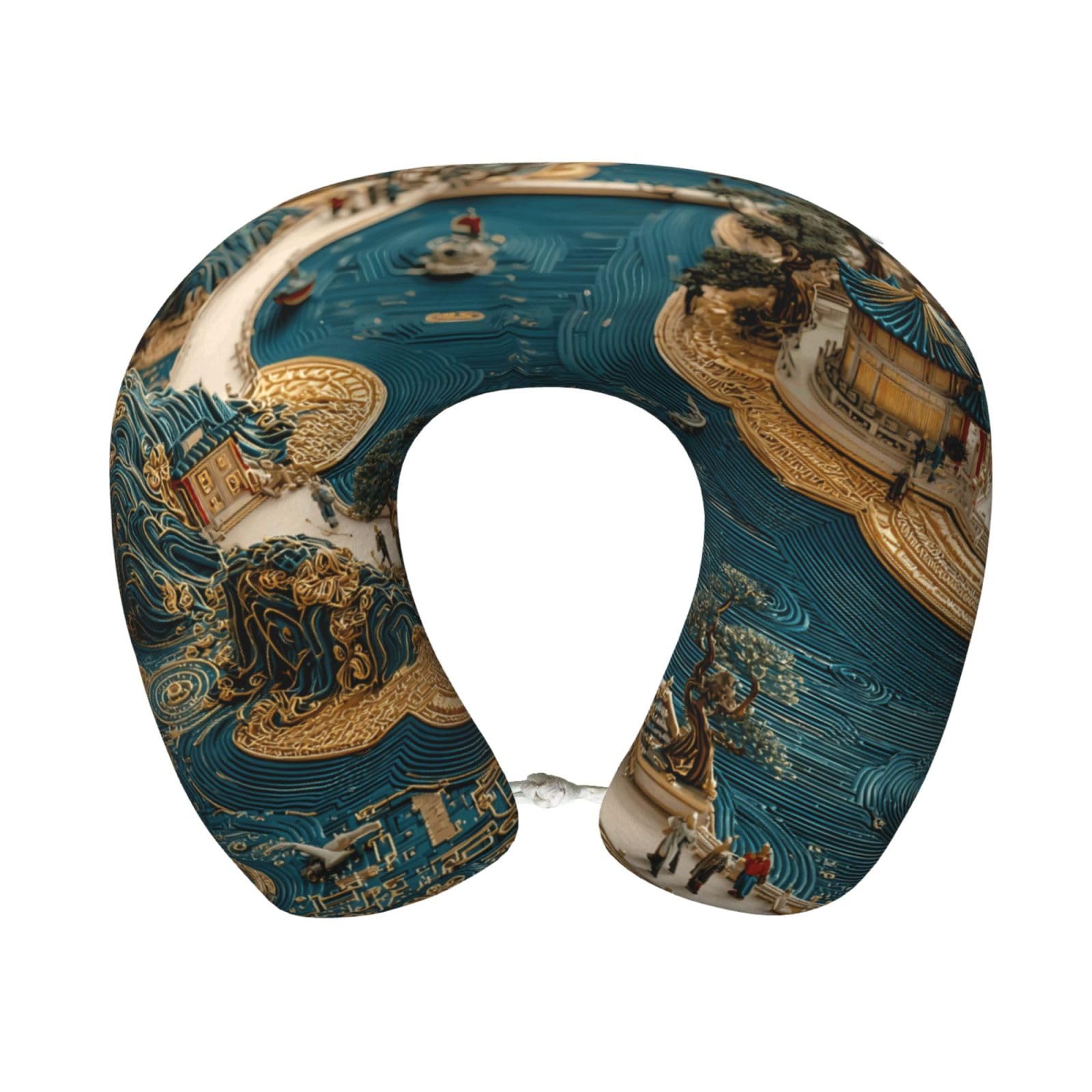 BOAIHH Mountains and Rivers Memory Foam Travel Pillow for Soft Comfort Fits Snugly for Naps Office, and Airplane Use