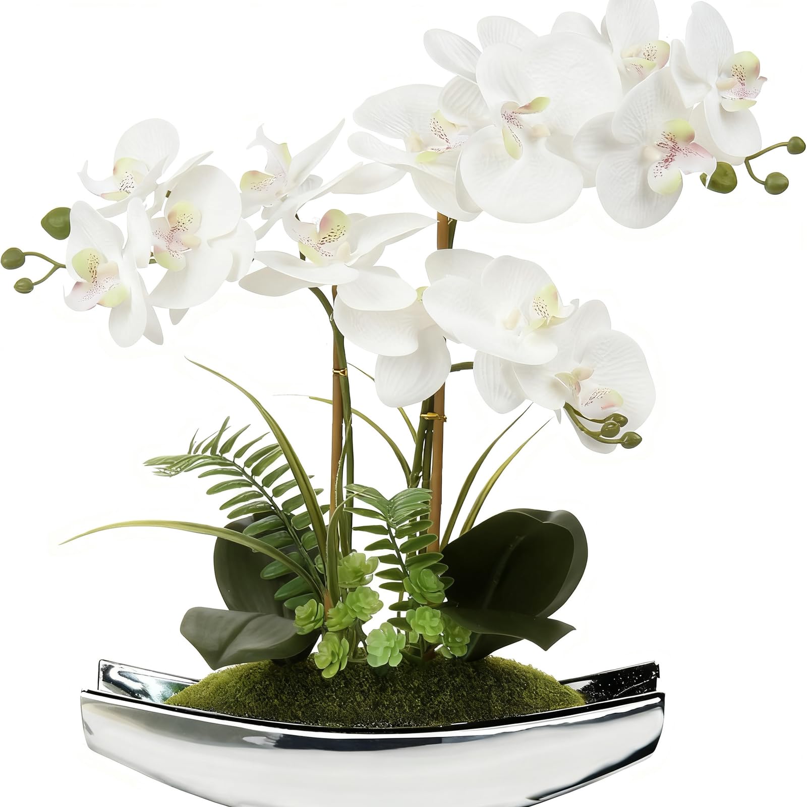 TUXCAXI Stunning Orchid Arrangements With Vase Featuring Eye-Catching Leafy Shoots And Artistic Collection Of Fake Orchids Like