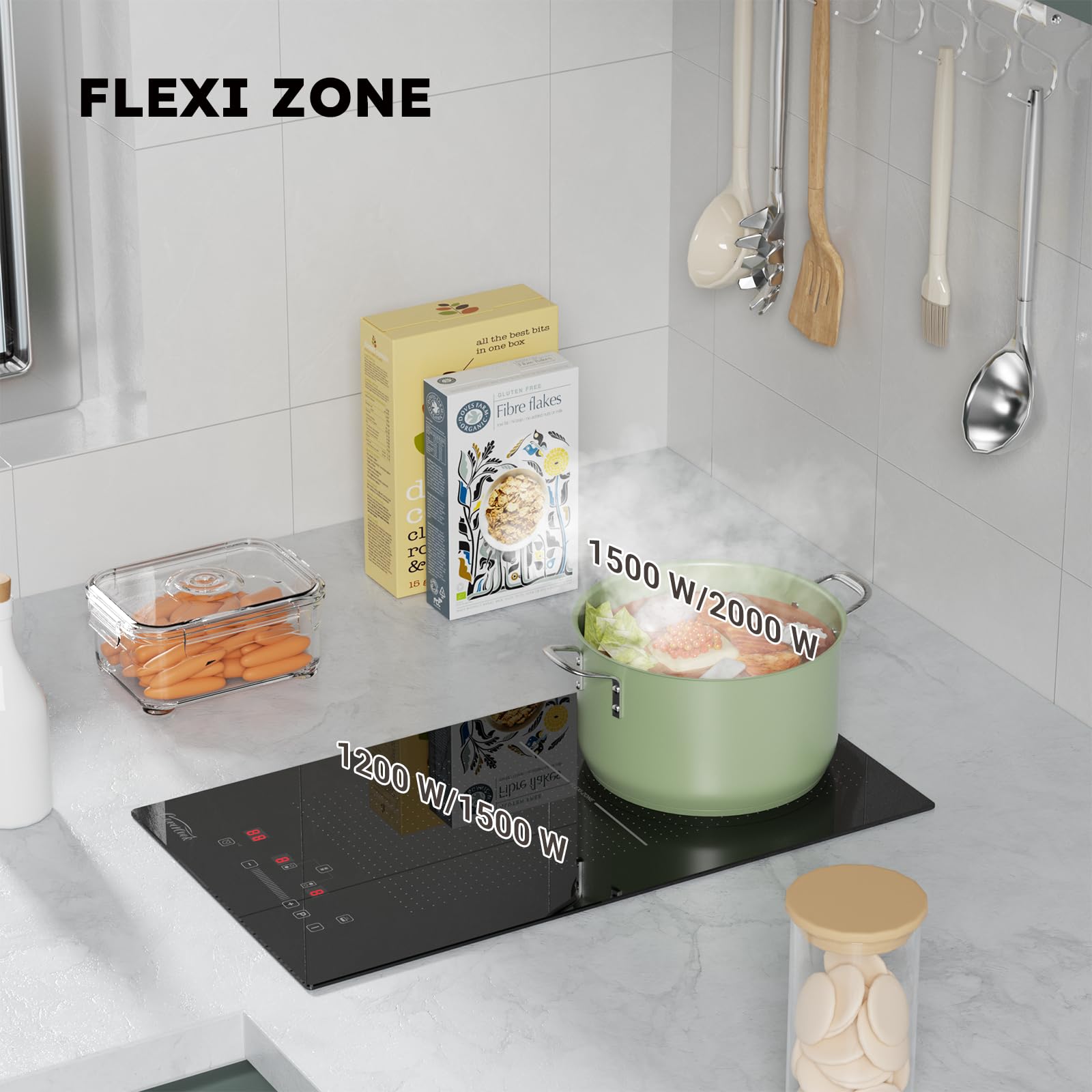 COVERCOOK 2-Zone Induction Hob with Plug,2800W Induction Cooktop with Touch Control,30cm Electric Hob with Flex Zone,9 Power Levels,Boost,Child Lock,Timer Function — view 4