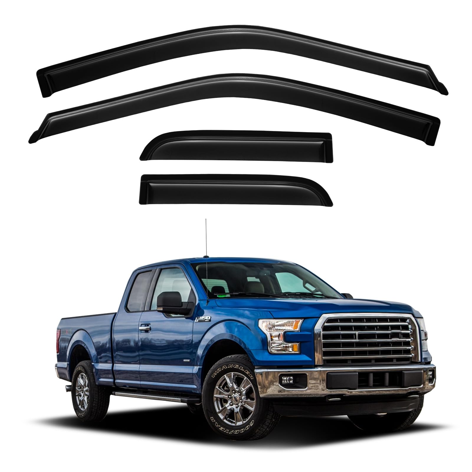 Window Rain Guards Shield for 2015-2023 Ford F150, Window Vent Visors Shades Wind Deflectors for 2017-2023 Ford F150 Raptor/ F250 /F350/ F450 Super Duty SuperCab/Extended Cab
