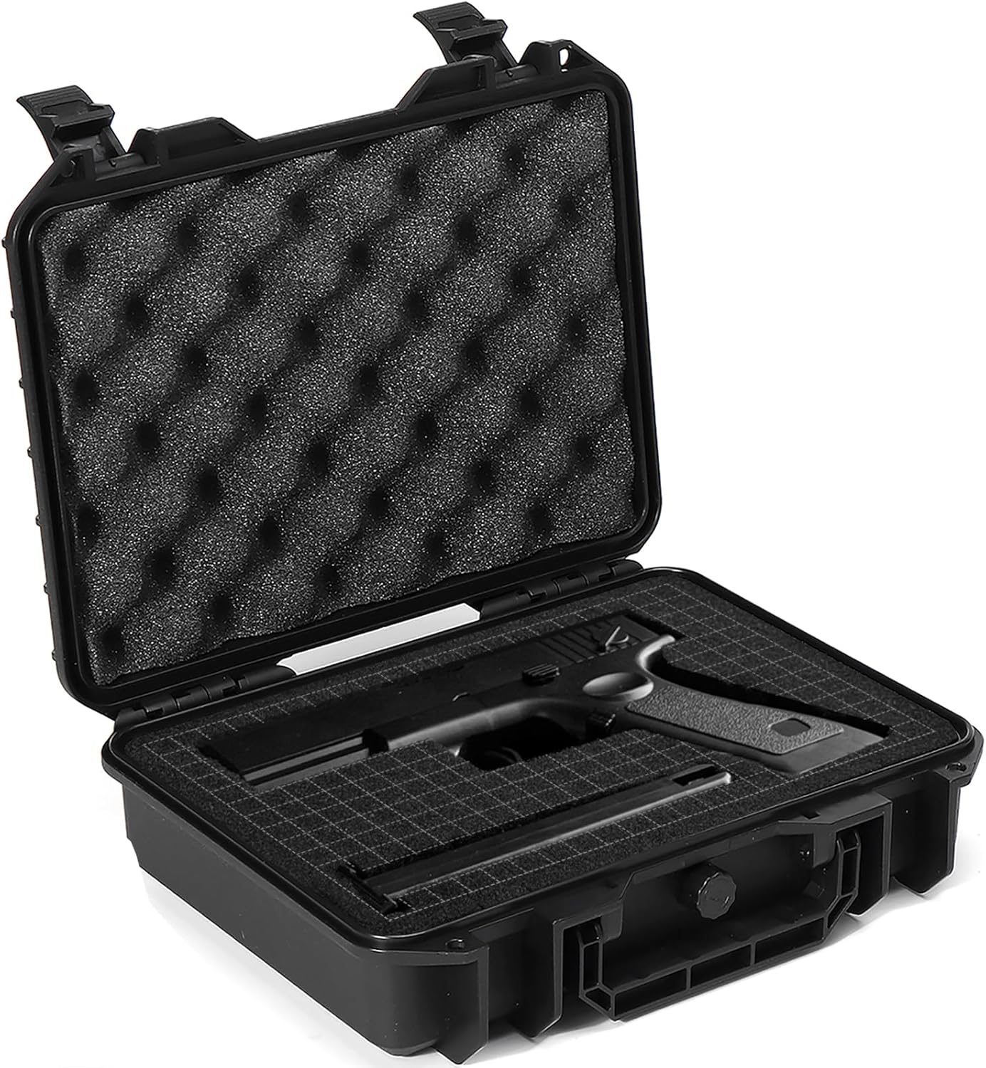 Gun Case, Waterproof Pistol Case, Pistol Case Hard Shell 9.8" × 7.8" × 2.9", Gun Cases for Handguns, Lockable Gun Storage Box with Foam Insert, Black Gun Safe Gun Accessories Storage