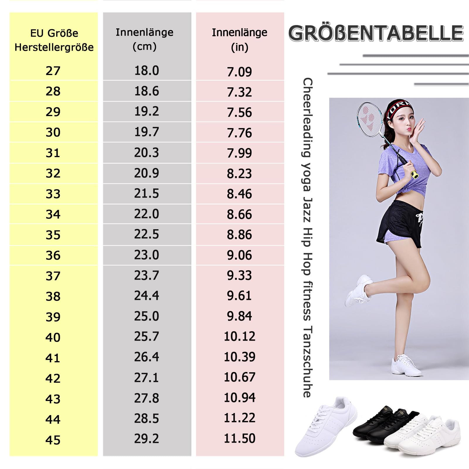 DADAWEN Damen Cheerleading Schuhe Mädchen Tanz Turnschuhe Yoga Training Schuhe Weiß