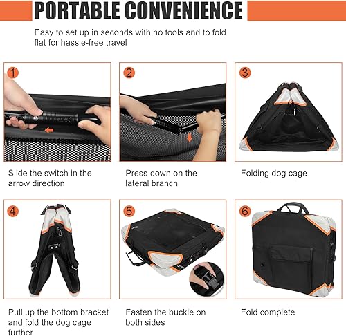 Miniatura 5 de BCOCHAO Jaula plegable para perros - Jaulas portátiles para perros grandes, jaula portátil de viaje para mascotas de 4 puertas, resistente,