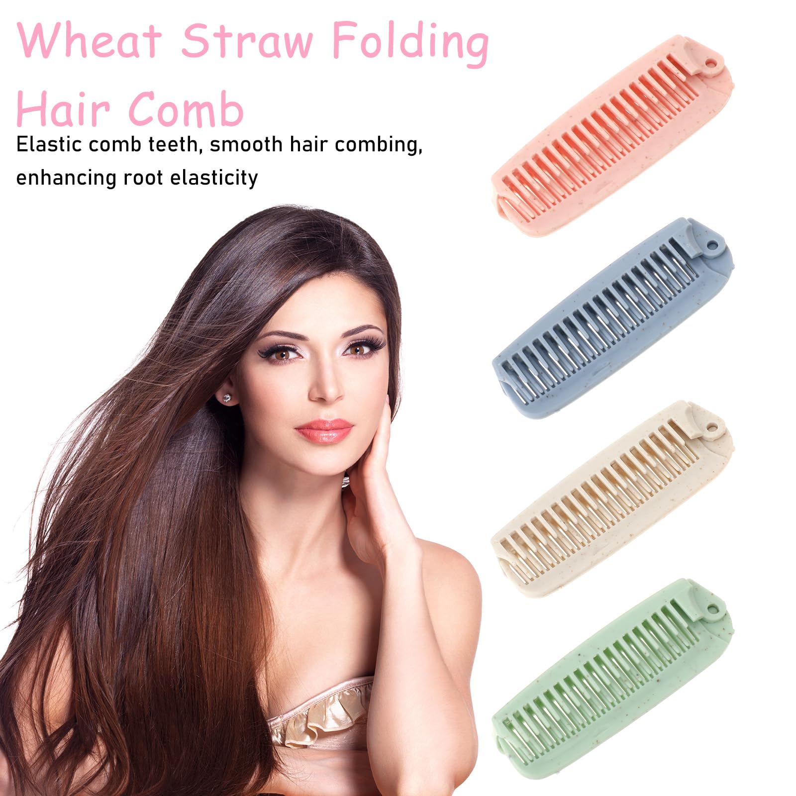 JJUNW 4 peines plegables de paja de trigo, cepillo plegable de viaje, herramienta de peluquería de doble cabeza para hombres y mujeres, perfecto para viajes